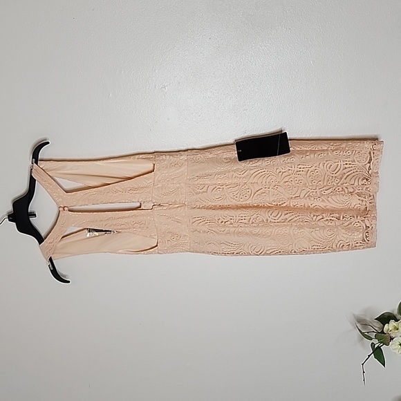 NEW Bebe Allie Deep V Neckline Lace Dress Bodycon Retro Summer Vintage Barbie - Picture 14 of 15